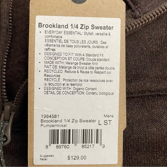 PrAna Men’s Brookland 1/4 Zip Sweater Pumpernickel Brown Size Large New - Picture 10 of 10